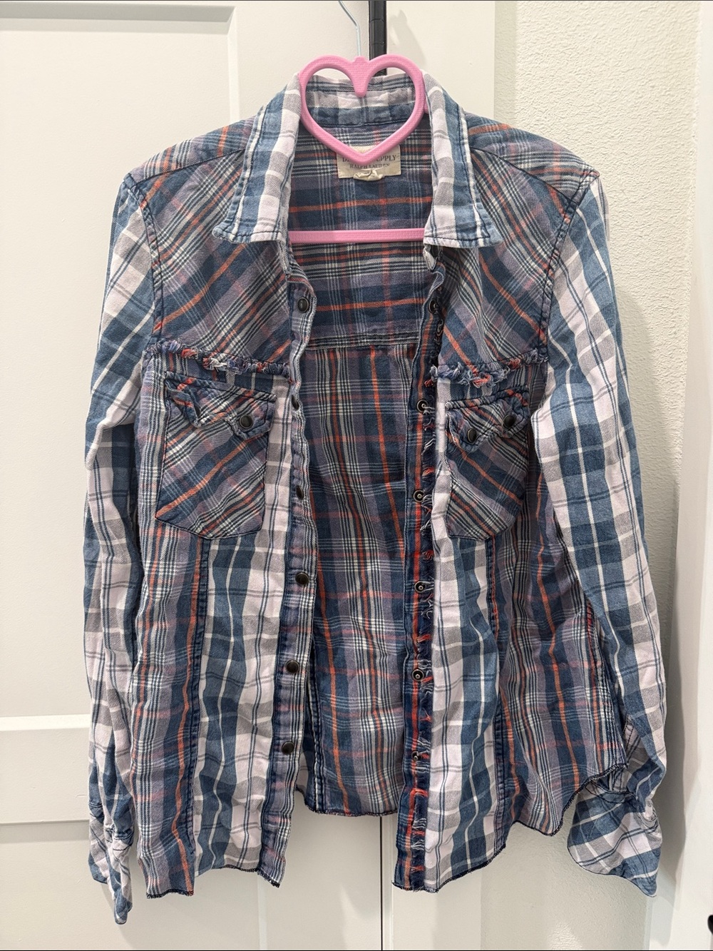 Ralph Lauren Plaid Pearl Snap Shirt - Blue, White & Rust